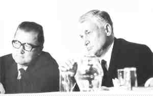 Stephen Roman, left, with John Kostuik, president and chief operating officer of Denison in April 1970.