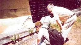 Johan Aler (left) of Canaccord Capital and Gerry Squires of Thundermin Resources examine core from the Duck Pond deposit.