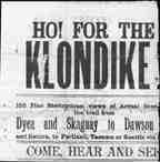 A piece of a broadsheet telling of a 150-picture presentation showing the Skagway-to-Dawson trip during the gold rush of the mid-to-late-1800s.