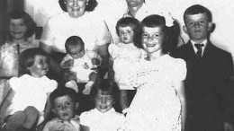 Jean-Paul Morisette and wife Lucienne, pictured with their eight children, including Pauline (front right with bow). The photo was taken only months before her father's death, later that year (1957).