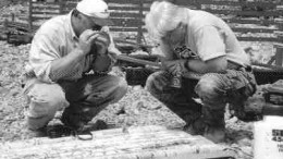 Project Manager George Murphy and Glenn Lutes, geological consultant, examine core from the Central zone.