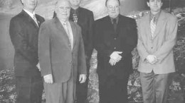Assembled, left to right, at the joint-venture signing in Montreal are: Paul Papigatuk, president of Nuvumiut Development; Wallace Bradley, president of Bradley Bros.; Gary Potts, chief geologist for Socit Minire Raglan du Qubec; Arthur Murdy, general manager of Bradley Bros.; and Terry Mallinson, senior geologist with Falconbridge.