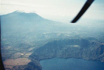 On the border between the Caribbean and Cocos tectonic plates, Nicaragua remains very active geologically. Shown above are examples of the numerous volcanoes and collapsed calderas seen throughout the 80-km-wide Nicaragua graben, which hugs the country's Pacific coast.