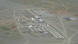 An aerial view of Ivanhoe Mines' Oyu Tolgoi discovery camp in Mongolia's South Gobi desert.