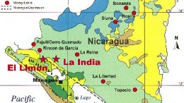 The regional geology of Nicaragua, highlighting the country's mining districts.