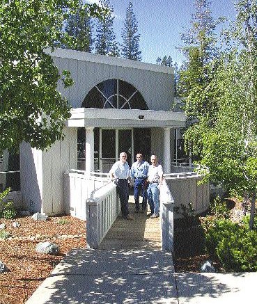 Photo by Barbara Thomae - Emgold President Bill Witte (left), Geologist Mark Payne and Emgold Director Ross Guenther stand in front of the company's headquarters in Grass Valley, Calif.