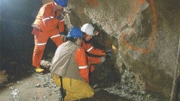 Shore Gold Vice-President of Exploration George Read stands near Project Geologist Kirsten Marcia at the face underground at the Star Diamond project. Beside her is Mark Shimell, a consulting geologist from A.C.A. Howe International.