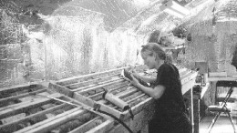 An Ashton Mining field geologist analyzes and logs core at Camp Lagopede, on the Foxtrot property in the Otish Mountains of northern Quebec.