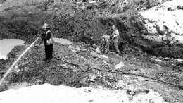 Trenching at Rubicon Minerals' Pocket Pond showing in Newfoundland earlier this year. It was the first outcrop exposure of gold-bearing quartz veins.