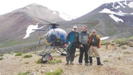 From left: Full Metal Minerals Vice-President of Exploration Robert McLeod, investor Glenn Bailey and Alaska Earth Sciences Geologist Bill Ellis on the Pyramid copper porphyry deposit in far southwestern Alaska.