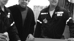 From left: Colin Languedoc, communications specialist with Barnes McInierney, First Nickel president Elizabeth Kirkwood and First Nickel vice-president of exploration Paul Davis stand near core from the company's Bowell nickel discovery in the Sudbury basin.