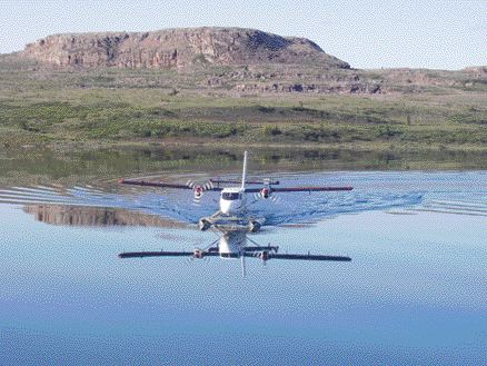 A Twin-Otter arrives at the Hornby Bay exploration camp in Nunavut. The junior is searching for U3O8 in the area.