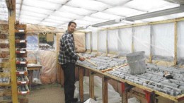 Wolfden Resources geologist Greg Duso logs core in the core shack at the High Lake project in Nunavut.