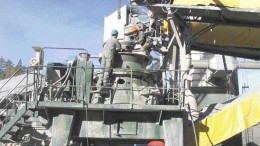 Employees repair the crushing area of the Bjorkdal mill.