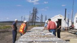 Staff from Virginia Gold Mines examine core from the lonore project in the James Bay region of north-central Quebec.