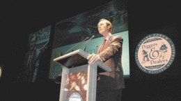 Teck Cominco president and CEO Donald Lindsay delivers a speech concerning his company's plans at the recent Diggers and Dealers convention in Kalgoorlie, Western Australia.