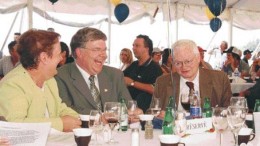 JOHN CUMMINGQuebec's Minister of Natural Resources and Wildlife Pierre Corbeil (middle) shares a laugh with Murray Pollitt (right), former Wesdome Gold Mines director. Corbeil knows the Val d'Or region and its people well, having worked as a dentist in the riding for two decades prior to entering provincial politics.