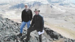 Bear Creek Mining president Andrew Swarthout (left) and vice-president of exploration David Volkert above the Corani silver-lead-zinc project in southern Peru.