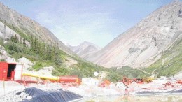 Entrance to an adit at Tagish Lake Gold's Skukum Creek gold-silver property, situated south of Whitehorse, in the Yukon. Mt. Skukum is in the background.