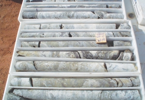 Drill core from the discovery hole at MAG Silver's Juanacipio project, in Mexico's Zacatecas state. The interval from the Valdecanas vein displays epithermal vein textures.