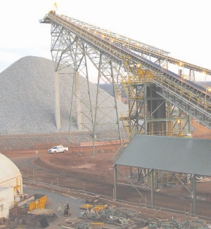 Stockpiling coarse ore at Newmont Mining's Boddington copper-gold project, 130 km southeast of Perth, in Australia.