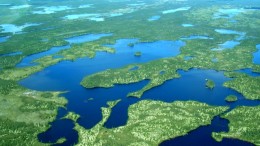 Western Troy Capital's MacLeod Lake molybdenum-copper project, 275 km north of Chibougamau, Que. The camp is at lower left, and the ore zone is in the "neck" area of what looks like a Tyrannosaurus Rex head. Credit: Western Troy Capital Resources