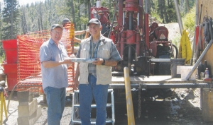 Otis Gold chief geologist Mitch Bernardi (left) and John Carden, Otis director, defined a 700,000-oz. open-pit gold deposit at the Kilgore property, in Clark County, Idaho, for another company in the 1990s. Now they are back testing the high-grade core of the deposit for underground mining potential.