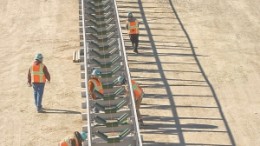 Construction workers build a conveyor at Barrick Gold's Cortez Hills gold mine in Nevada.