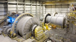 At Lac des Iles 15,000-tpd mill, ore is first crushed in a gyratory crusher and conveyed to a coarse ore stockpile. Credit: Graeme Oxby for North American Palladium
