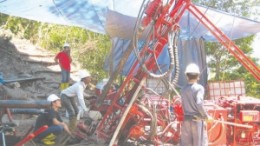 Drillers at Intrepid Mines' Tujuh Bukit project situated 205 km southeast of Surabaya, East Java, Indonesia.