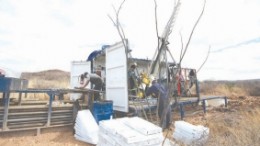 Workers drill at Valley High Ventures and Levon Resources' joint venture Cordero project in Chihuahua, Mexico.