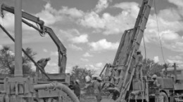 Workers drilling at Hana Mining's Ghanzi copper-silver project in Botswana's Kalahari Desert.