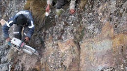 Sampling on the skarn deposit at Dynacor Gold Mines' Tumipampa gold-copper property in southern Peru. Photo by Dynacor Gold Mines