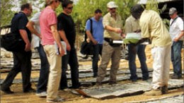 Analysts examine core at Orezone Gold's Bombore gold project in Burkina Faso. Photo by Orezone Gold