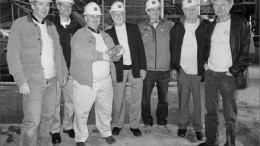 At the grand opening of the Bralorne gold mine in British Columbia, from left: TSX Venture Exchange president John McCoach; AME BC president Gavin Dirom; Bralorne COO Matt Ball; CEO Bill Kocken; vice-president of finance David Wolfin; director Bill Glasier; and director Gary Robertson. Photo by Bralorne Gold Mines