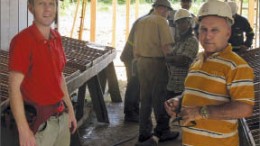 In the core shack at Brazilian Gold's Sao Jorge gold project in Brazil: chief geologist Andrew Pedley (left) and new business development manager Antonio Castro. Photo by Brazilian Gold