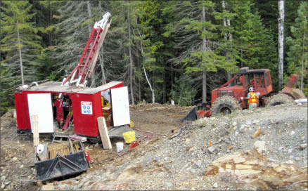 A drill crew at work at Transition Metals' Haultain gold project near Kirkland Lake, Ontario. Photo by Transition Metals