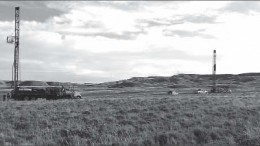 Drill rigs at Strathmore Minerals' Gas Hills uranium project in Wyoming. Photo by Strathmore Minerals