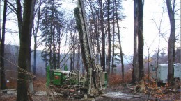A drill rig at Tournigan Energy's Kuriskova uranium project in central Slovakia, 10 km northwest of the city of Kosice. Photo by Tournigan Energy