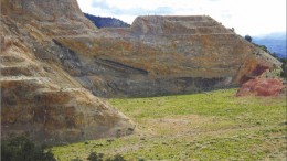 Looking west at the historic Hamburg pit at Cadillac Mining's Goldstrike gold project, 13 km east of the Nevada border in southwest Utah. Photo by Cadillac Mining