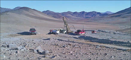 A drill set up at Coro Mining's Berta copper project, 20 km west of the village of Inca de Oro in Chile's Region III. Photo by Coro Mining