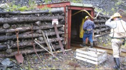 Geologist Rory Calhoun leads an analyst into an adit at Prophecy Platinum's Wellgreen PGM-nickel-copper project in the Yukon. Photo by The Northern Miner