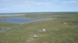 A chopper and drill rig at the Walsh Lake zone at Seabridge Gold's Courageous Lake project in the Northwest Territories, 240 km northeast of Yellowknife. Source: Seabridge Gold