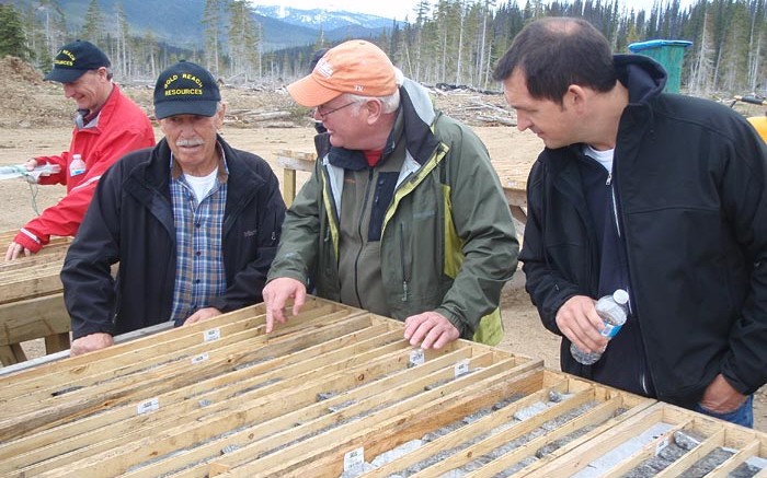 Examining core, far left CEO Conrad Swanson, investor Ray Fortier, director Jim Petit and investor Dan Sider. Credit: Gold Reach Resources