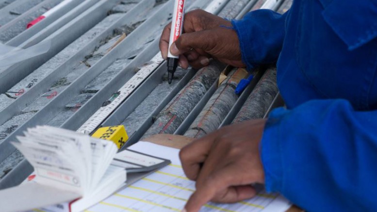 A geo technician checks core sampling at Platinum Group Metals' Waterberg project on the North Limb of South Africa's prolific Bushveld Complex.