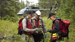 Explorers compare notes at the Detour Lake project. Credit: Detour Gold