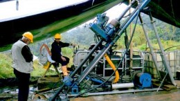 A drill crew at the Cangrejos gold-copper porphyry project in Ecuador's El Oro province at the foot of the Ecuadorian Andes. Credit: Odin Mining.