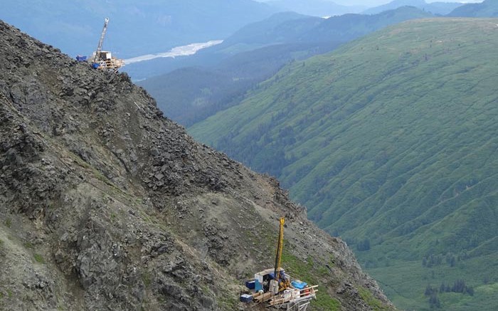 Two drill rigs target the South Wall zone at Constantine Metal Resources' Palmer copper-zinc project in southeast Alaska. Credit: Constantine Metal Resources