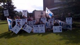 Locked out members of United Steelworkers Local 8914 demonstrate at Cameco's headquarters in Saskatoon. Credit: United Steelworkers Local 8914
