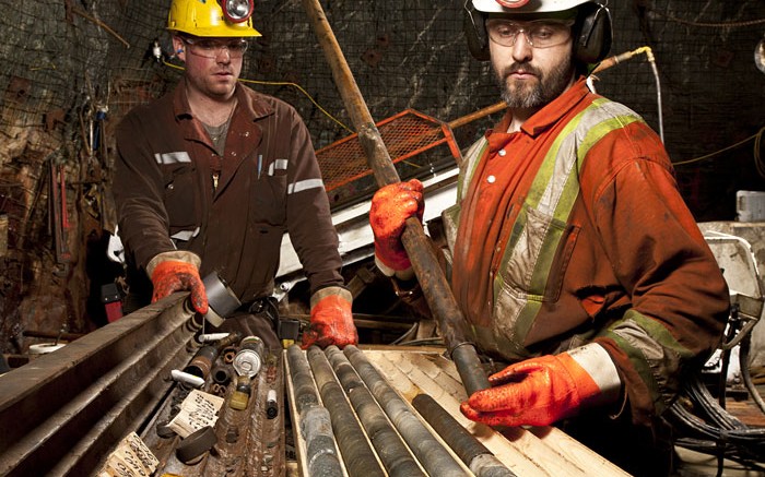 Drillers underground at San Gold's Rice Lake gold mine in Manitoba. Credit: San Gold